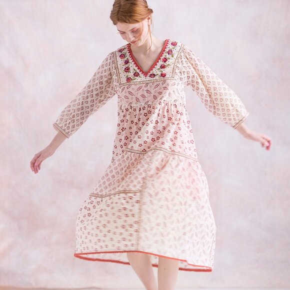 Gudrun Sjödén | Soho Embroidered Cotton Block Print Peasant Dress - Picture 10 of 10
